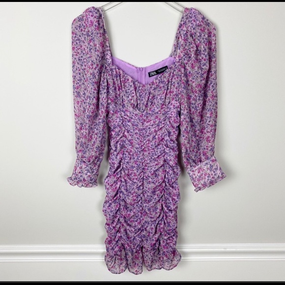 Zara draped floral rushed dress (worn once) - Picture 2 of 3